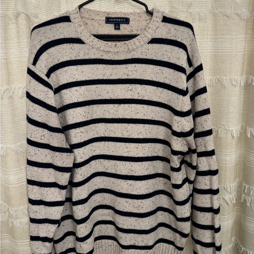 Crown & Ivy Cream and Black Crewneck Sweater Nautical Stripes